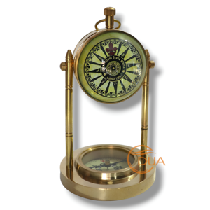 Victoria London Ancre nautique Horloge de bureau Montre Laiton antique avec accents de boussole de forme ronde de style moderne Circa 1876 - Product Image 2