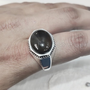 Grossiste Bague pour homme Quartz fumé naturel Pierre précieuse Bague de naissance d'avril Toutes tailles Bijoux fins arabes Bague en argent sterling 925 - Product Image 3