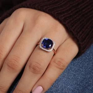 925 Silver Women's <b>Ring</b> with Beautiful Blue Sandstone Gemstone Wet-5.83 Diamond Fine <b>Wedding</b> Engagement <b>Rings</b> IGI Certificate - Product Image 4