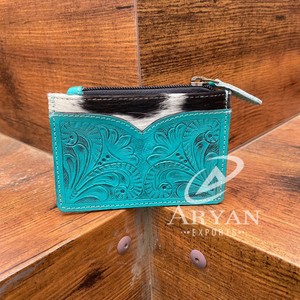 ที่ใส่บัตรเครดิตหนังวัวแท้ขนหนังเทอร์ควอยซ์ใส่บัตรของขวัญสำหรับเขาและเธอ - Product Image 1