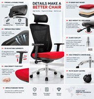 Chaise de bureau réglable haut de gamme en maille, dossier haut, cadre noir avec appui-tête pour cadre dirigeant, salle de réunion