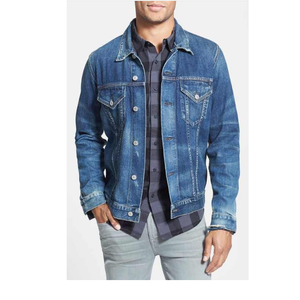 Chaqueta de mezclilla de manga larga delgada de diseño personalizado de alta calidad Chaqueta de mezclilla azul vintage de estilo clásico rasgado para hombres - Product Image 3