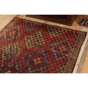 Alfombra Turca, Alfombra de 4.8x7 pies, Alfombra Kilim con Bordes Rojos - Product Image 5