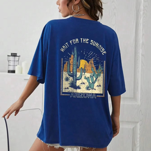 T-shirts en coton doux et décontractés à manches courtes pour femmes, imprimés au lever du soleil, confortables pour toutes les saisons - Product Image 1