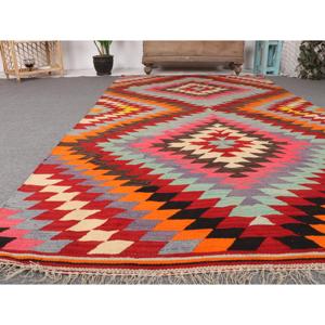 Grand tapis turc, tapis vintage 4,9x8,8 pieds, tapis en laine à bordure rouge - Product Image 5