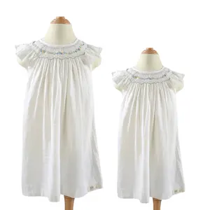 Children's Clothing Girl's Clothing Girls Dresses Girl Smocked Dress For Kid White Short Cotton Customized Design Wholesale