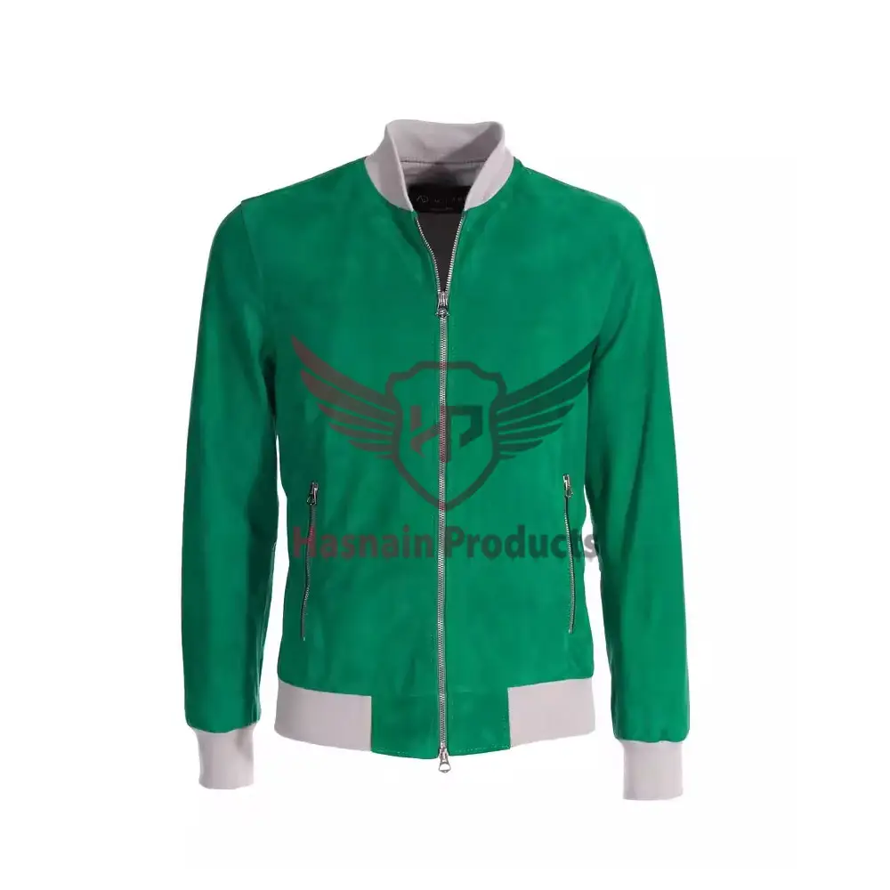 남성용 사용자 정의 로고 일반 자수 녹색 스웨이드 가죽 파일럿 보머 재킷 맞춤형 로고 재킷 자수 스웨이드 코트