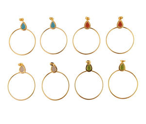 Grande boucle d'oreille de déclaration géométrique à la mode, coupe de briolette en forme de poire, calcédoine bleu ciel, cerceau plaqué or, boucles d'oreilles bali, bijoux pour femmes - Product Image 4