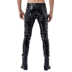 Pantalon de moto en cuir avec fermeture éclair Pantalon sans entrejambe Vêtements pour hommes Fashion Wet Look Nightclub Performance Costumes Wet Look Trousers - Product Image 2