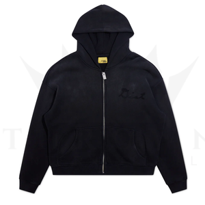 เสื้อฮู้ดดี้ผู้หญิง ผ้าฝ้าย 100% วินเทจ 450 GSM ซิปหน้า ปักโลโก้ สีพื้น คุณภาพสูง กันลม เสื้อสเวตเชิ้ตทรงโอเวอร์ไซส์ - Product Image 1