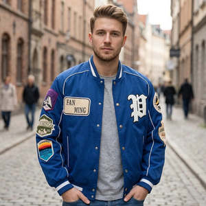 Blouson réversible vintage pour homme, en cuir imperméable, avec fermeture éclair, patchwork brodé, ODM, taille XS, pour le printemps et l'automne - Product Image 2