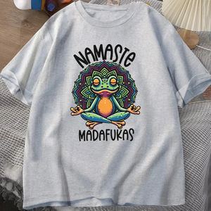 Camiseta de Yoga Divertida con Estampado de Rana para Mujer, Estilo Urbano, Manga Corta, Camiseta Namaste con Logotipo Frontal, Concepto Positivo de Cottagecore - Product Image 4