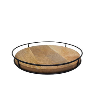 Vente chaude pour plateau de service fournitures d'hôtel plateau ovale en fer et bois fait à la main plateau de service de nourriture fini brun - Product Image 5