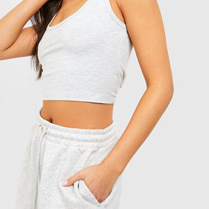 Pantalones cortos informales con estampado de logotipo personalizado para mujer al por mayor, pantalones cortos con botones y cintura elástica, ropa de calle, pantalones cortos holgados de lana de algodón para mujer - Product Image 3