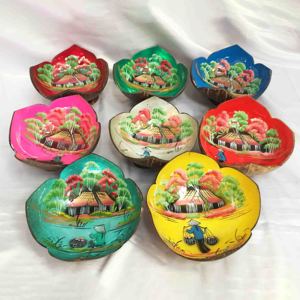 Cuencos de comida y decoración hechos a mano de Vietnam, cuenco de cáscara de coco lacado, Natural, Perla madre - Product Image 5