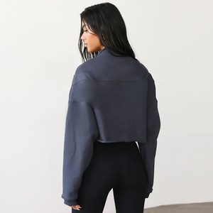 Sudadera con capucha de peso pesado para mujer con logotipo personalizado, sudadera de algodón de 2025G, Top corto de invierno, tela tejida con media cremallera, novedad de 360 - Product Image 6