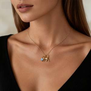 Jeulia Custom Gold Cat Necklace with Birthstone Diamond Pearl Chain - Product Image 5