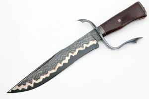 San Mai cobre HOJA DE Damasco cuchillo Bowie con mango de madera cubierta de cuero personalizable OEM DIY cuchillos de supervivencia al aire libre - Product Image 4