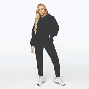 Conjunto de 2 piezas de moda informal de talla grande con logotipo personalizado para mujer, sudadera para correr de algodón y pantalones de chándal, patrón ligero 3D para invierno - Product Image 1
