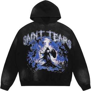 Sudadera con capucha extragrande de estilo urbano para hombre, sin cordón, con cremallera, lavado ácido vintage, venta al por mayor - Product Image 4