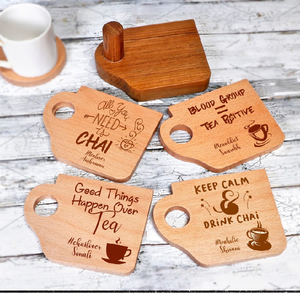 Novedad posavasos de madera ligera cortados en forma de taza con asa, a precios al por mayor - Product Image 1