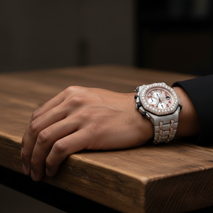 Montre automatique de luxe chronographe à deux tons avec moissanite VVS, bracelet en acier inoxydable, verre saphir, affichage de la date, unisexe - Product Image 5