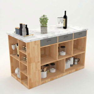 รถเข็นครัวทันสมัยขนาด 140x70x85 ซม. พร้อมไม้ยางพาราและท็อปหิน รุ่น KISL001 - Product Image 1