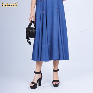Babeeni Lady Eco-Friendly Breathable Embroidery V Collar Short Sleeve Straight Silhouette Purple <b>Linen</b> <b>Maxi</b> <b>Dress</b> Set Natural - Product Image 3