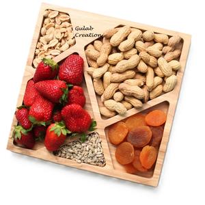 Bandeja cuadrada de madera con 5 compartimentos para nueces, plato multisección para servir aperitivos para frutas secas, dulces y aperitivos - Product Image 1