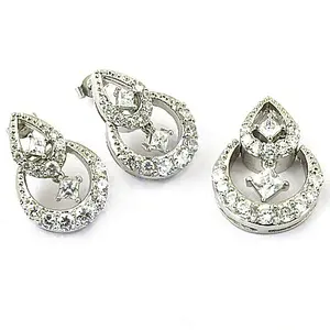 Women's <b>Silver</b> Cubic Zirconia Crystal <b>Earrings</b> Set for <b>Wedding</b> Jewelry - Product Image 2