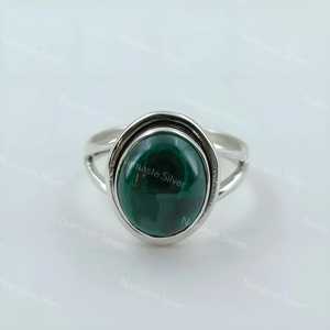 925 Sterling Silver Malachite <b>Ring</b> Natural Green Gemstone Handmade Oval <b>Statement</b> Promise Jewelry for April Birthstone Gift - Product Image 5