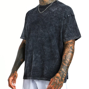 Logo personnalisé T-Shirt pour homme Forte demande Streetwear pour homme Acid Wash T-Shirt 100% coton tricoté couleur unie teint uni - Product Image 1