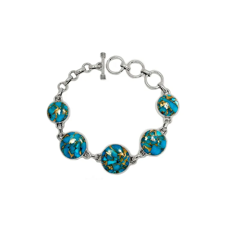 Koper Turquoise Edelsteen Armband Link Chain Zilveren Armband Voor Mannen En Vrouwen Handgemaakte Koperen Turquoise 925 Zilveren Armband