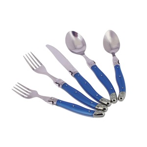 Ensemble de couverts modernes en acier inoxydable à tête argentée avec poignée bleue élégante pour salle à manger, cuisine, restaurant et table de mariage - Product Image 1