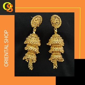 Boucles d'oreilles nouvellement arrivées serties de boucles d'oreilles Jhumka plaquées or 22CT de conception traditionnelle bijoux pour femmes portées par les exportateurs - Product Image 4