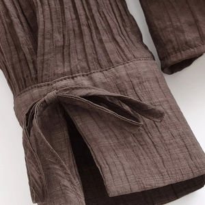 Blusas de manga larga Vintage de moda elegante de verano 2025 para mujer con decoración de lazo, Tops tejidos para mujer para logotipo de fiesta en la parte delantera - Product Image 6