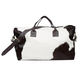 Sac de voyage en cuir de vachette chocolat et blanc à la mode avec fermeture à glissière - Product Image 2