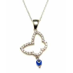 Collar de Oro de 14K con Ojo Turco y Mariposa, Circonita Blanca, Plata de Ley 925, Bañado en Rodio, Cadena de Caja, Engaste de Bisel, Incrustación de Piedra Blanca - Product Image 3