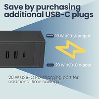Multiprise de bureau coulissante 5-en-1 à charge rapide avec cordon de 1,8 m, 3 prises CA, 1 port USB-A et 1 port USB-C (Noir)