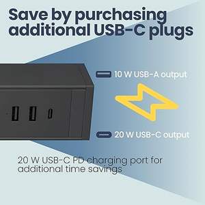 Multipresa scorrevole da scrivania con morsetto, cavo di ricarica rapida 5-in-1 da 1,8 m, 3 prese CA, 1 porta USB-A e 1 porta USB-C (Nero) - Product Image 3