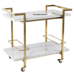 Chariot de service à la chambre, articles de bar, bouteilles, fournitures, métal et verre, qualité supérieure, couleur or, chariot de service créatif fait à la main - Product Image 6
