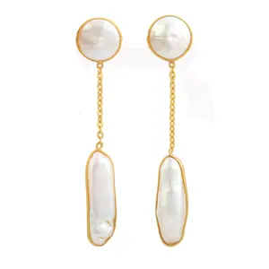 Natürliche Süßwasser perle baumeln Ohrringe hinreißende vergoldete hängende Ohrringe Pearl Statement Ohrringe