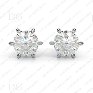Boucles d'oreilles clous unisexes tendance en moissanite 2 carats, or rose blanc, sertissage martini à 6 griffes, forme de flèche, profilé - pour cadeau de fiançailles - Product Image 4