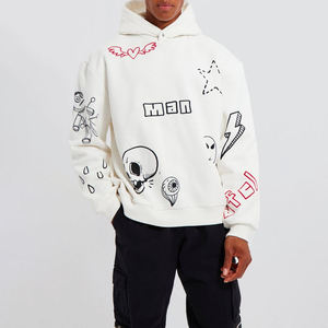 เสื้อมีฮู้ดทรงโอเวอร์ไซส์ของผู้ชายทรงบ็อกซี่แบบพอดีตัวลายกราฟิก - Product Image 3