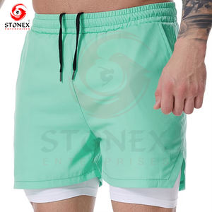 Short de gym double couche à séchage rapide pour hommes avec poche Short de sport de compression pour hommes pour l'entraînement. - Product Image 4
