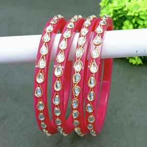 Joyería India al por mayor fabricante acrílico lágrima gota brazalete cristal Kundan nupcial boda pulsera brazalete conjunto de joyería India - Product Image 1