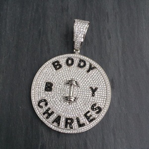 Pendentif Charme Hip-Hop pour Homme en Argent Sterling Plaqué, 3 Pièces, Moissanite Véritable Taille Princesse, Motif Allah - Product Image 1