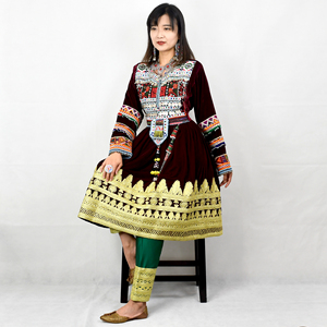 2024 último vestido afgano de terciopelo de seda hecho a mano Charma Dozi Kuchi para mujer - Product Image 1