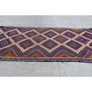 Alfombra turca de área grande, diseño de retales rojo y azul tradicional, 5,9x12,8 pies, látex de lana rectangular, 10mm, nuevo para decoración de habitación de pasillo - Product Image 3