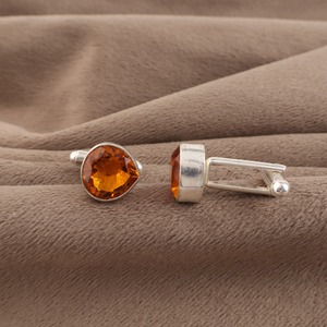 Mancuernillas de Citrino Natural Hechas a Mano por Diseñadores, Juego de Plata de Ley 925, Regalo de Lujo Unisex, Elegante para Vestimenta Formal - Product Image 1